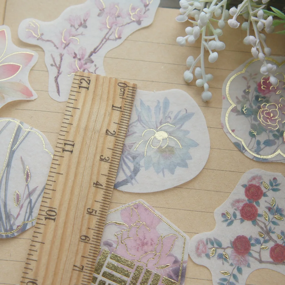 44 шт. золотистые мягкие розовые наклейки на окна с цветами в качестве подарочной