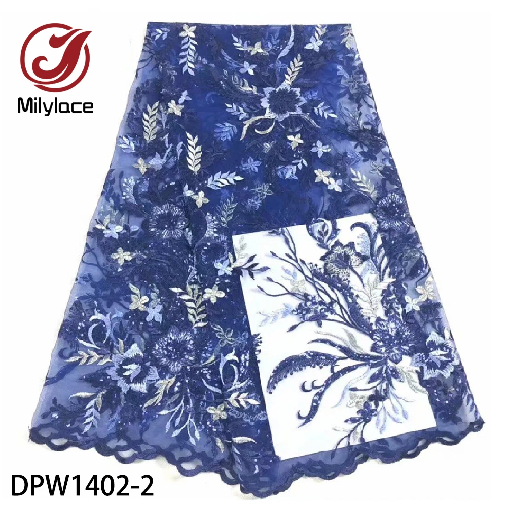 

Milylace delicate French lace fabrics 5 yards vivid flower embroidery tulle lace fabric with shiny sequins for party DPW1402