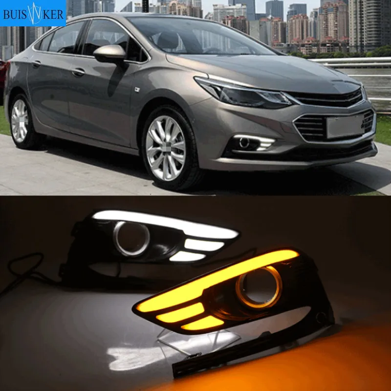 

2PCS LED Daytime Running Light For Chevrolet Cruze 2016 2017 2018 Dynamic Yellow Turn Signal Relay Waterproof Car 12V DRL Lamp