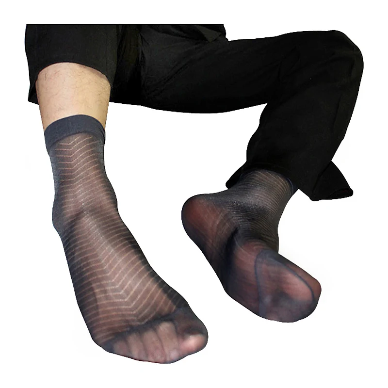 Стрейч прозрачные носки для пикантные Для мужчин полосатый дизайн торжественное