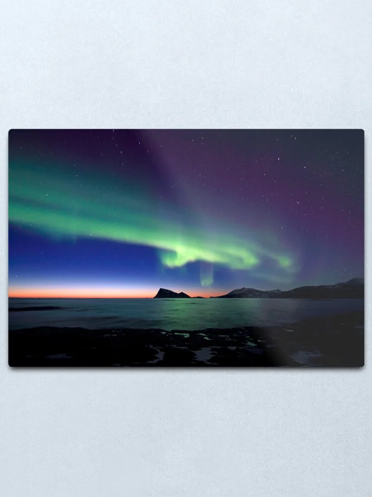 Aurora Borealis over Haja island -II металлическая печать настенное искусство домашний декор для