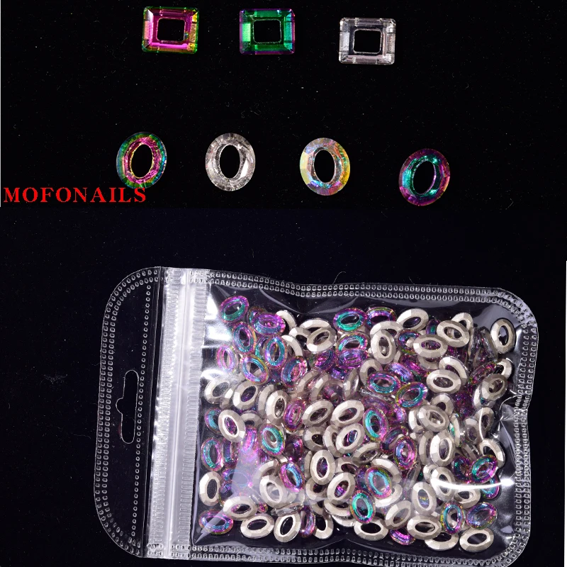 

100pc/lot Nail Jewelry Charm Oval Square Rainbow 7 Style 3D Nail Alloy Charming Nail Tip Art Glitter Accessory Charm Decoration