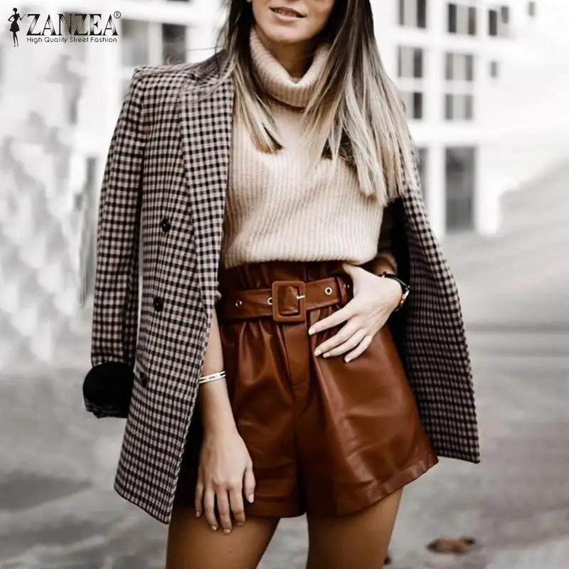

ZANZEA Fashion Women's Blazer 2021 Spring Autumn Vintage Plaid Long Sleeve Outwears Casual Office Lady Oversized Coats Plus Size