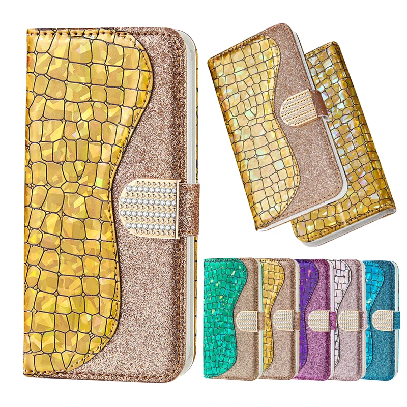 Чехол книжка со стразами и бриллиантами для iphone 8 7 Plus 6 6s 5s se роскошный кожаный