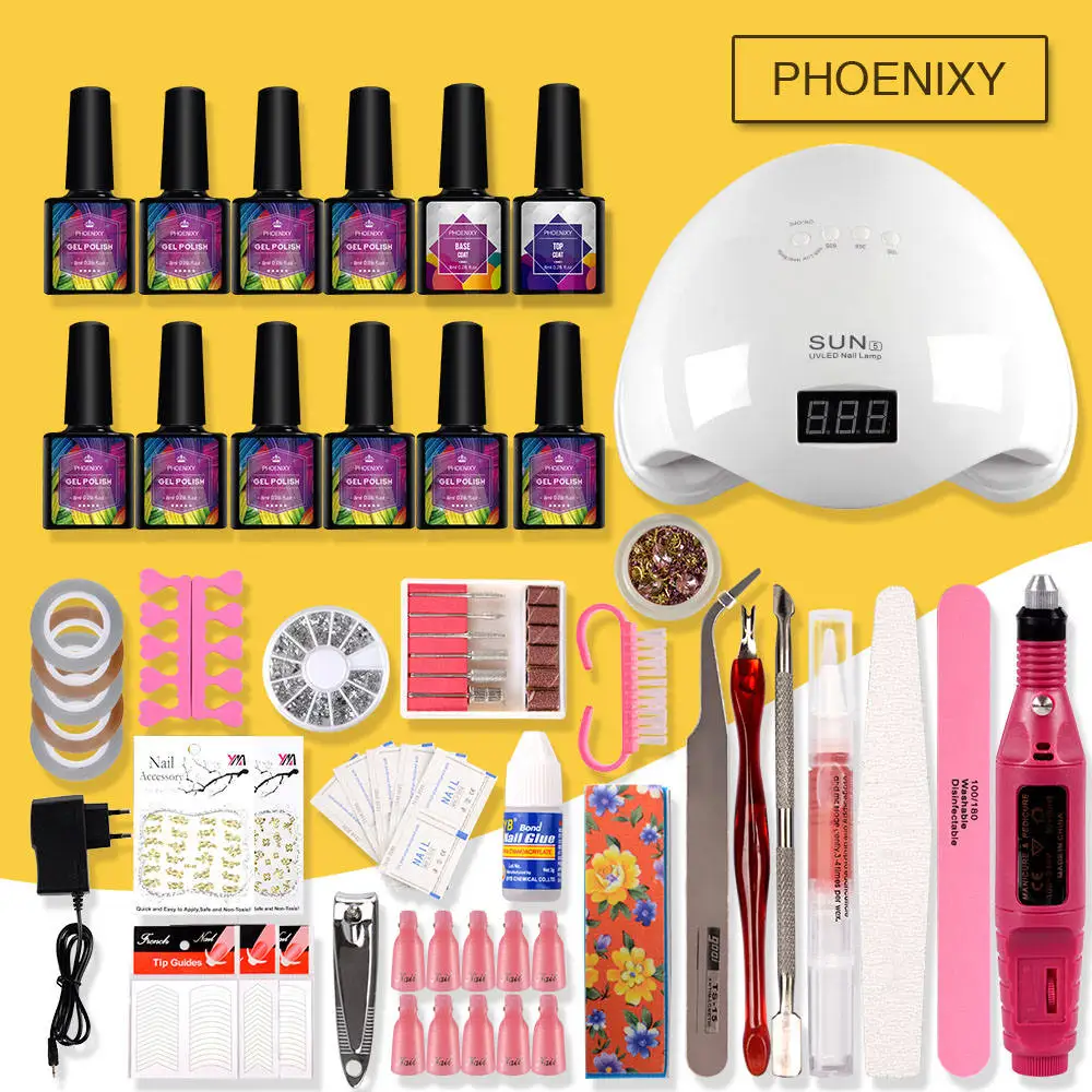 48w-10 nail polish Маникюрный набор, электрический набор для ногтей, УФ светодиодный светильник на 8 мл, набор для гель-лака для ногтей, дрель для ногтей, электрическая ручка для маникюра, инструмент для дизайна ногтей - Цвет: 48w-10 nail polish