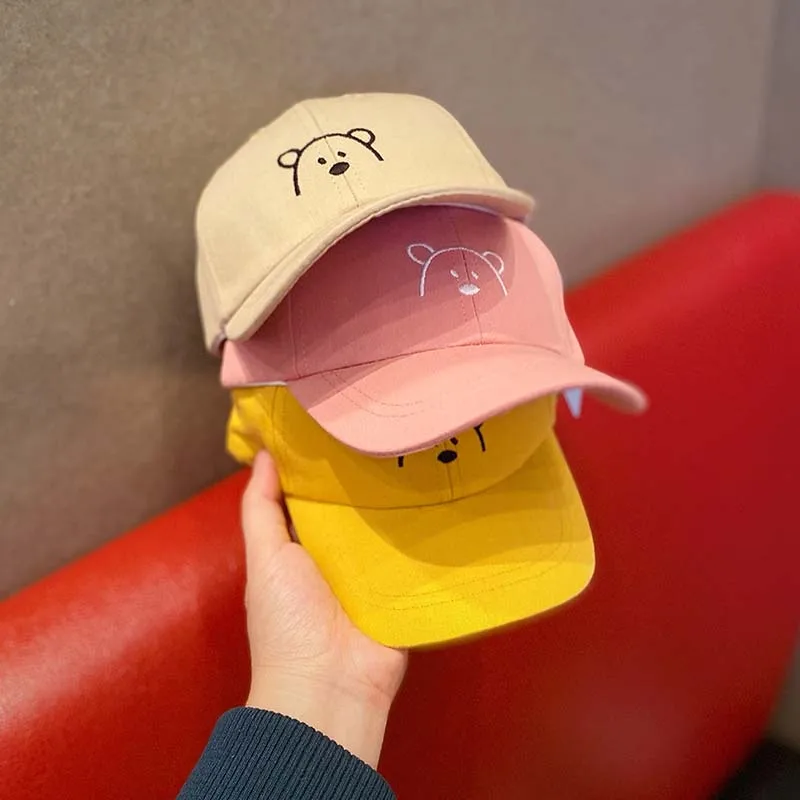 

2021 New Cartoon Bear Embroidery Baby Hats Spring Summer Kids Boys Girls Baseball Hats Cotton Peaked Cap Autumn Outdoor Sun Caps