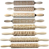 wooden spring easter bunny radish flower painted egg rolling pin wood embossed rolling pin cookie rolling stick texture roller