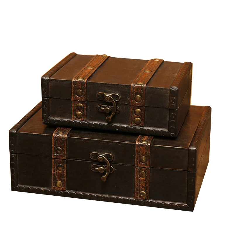Большая винтажная шкатулка с металлическим замком для подарка и Ретро