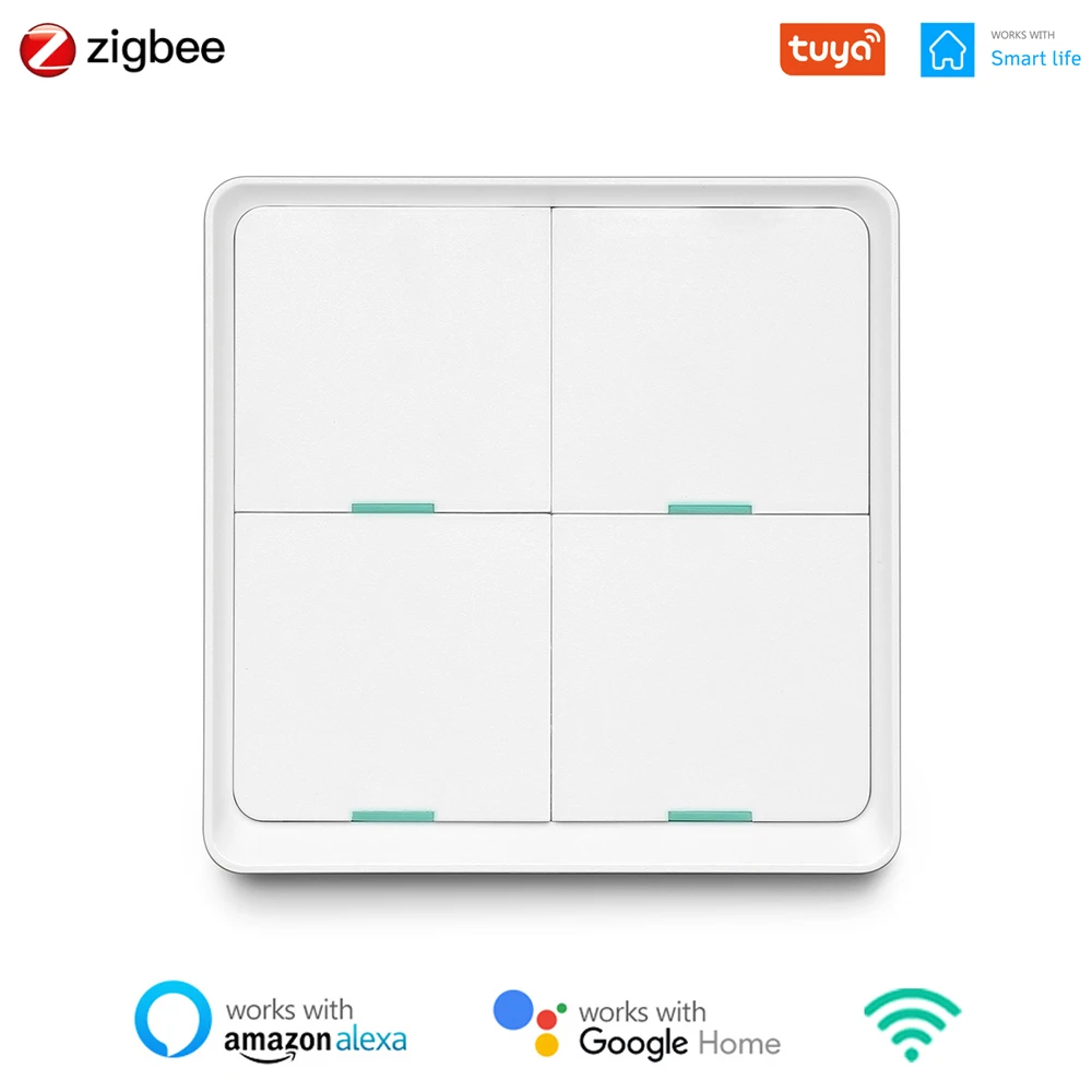 

Беспроводной смарт-выключатель Tuya ZigBee, настенный переключатель с 4 клавишами, поддержка домашнего помощника Zigbee2mqtt, автоматизация умного до...