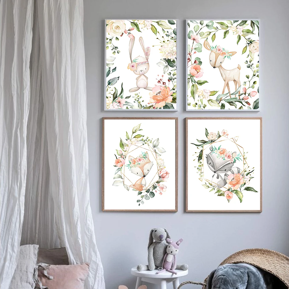 

Fox Rabbit Deer Forest Nursery Animal Wall Art Canvas Painting Nordic Posters And Prints Wall Pictures Baby Kids Room Decor