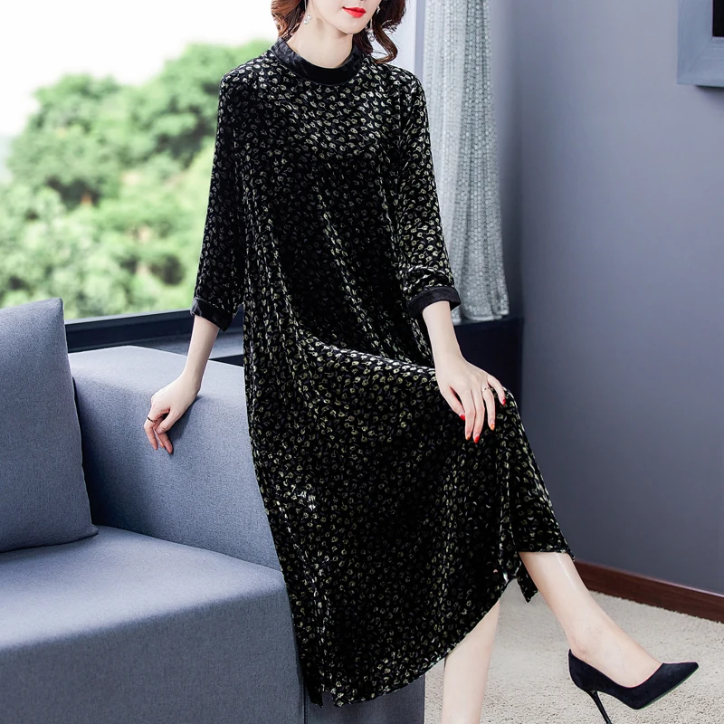 

ZUOMAN 2022 Early Autumn Dress Women Black pleuche Vintage Sleeve High Quality Dresses Loose 4XL Plus Size Bodycon Vestidos