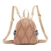 straw woven bag small travel backpacks women stripe print shoulder school bags casual knitting knapsack rucksack