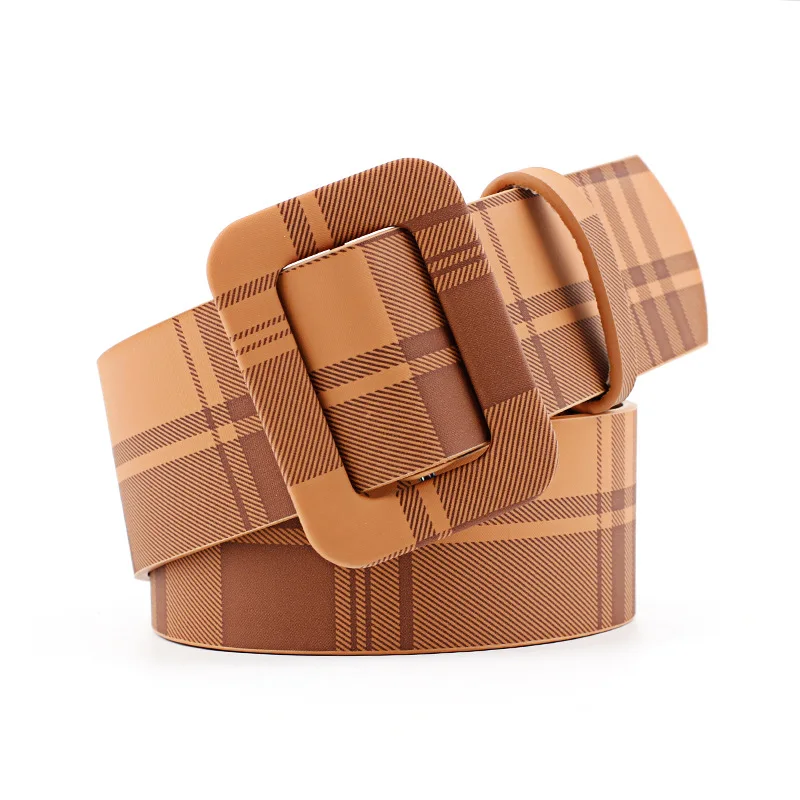 

Women Luxury Brand Pu Belt New Square Buckle No Hole Belts for Women Fashion Wide Nohole Waistband Female Dress Jeans 2021