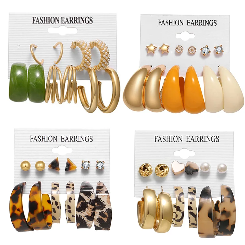 

Retro Leopard Hoop Earrings Set for Women Butterfly Pearl Circle Earring 2021 Trend Jewelry New Hoops Metal Accessories Party
