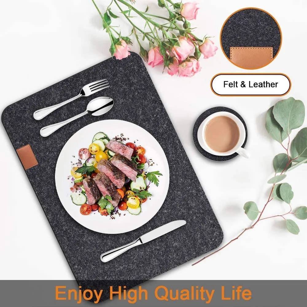 

12/18Pcs 4/6 Set Round Felt Coaster Dining Table Protector Pad Heat Resistant Cup Mat Placemat Knife Fork Pouch Kitchen Supply