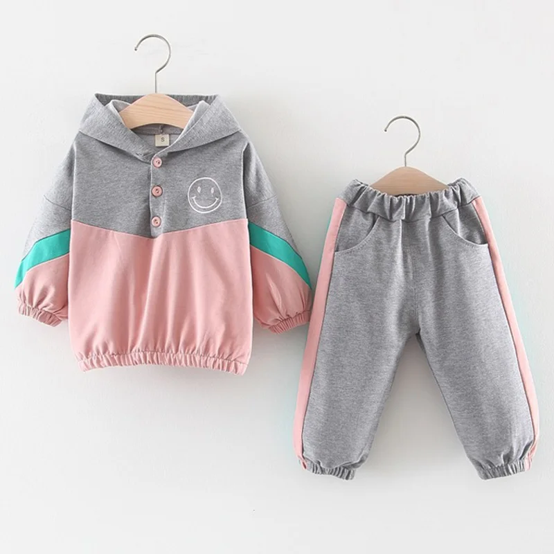 Pink Комплекты одежды для девочек коллекция года, осенне-зимняя одежда для маленьких девочек толстовка с капюшоном+ штаны детские спортивные костюмы одежда для детей От 1 до 4 лет - Цвет: Pink