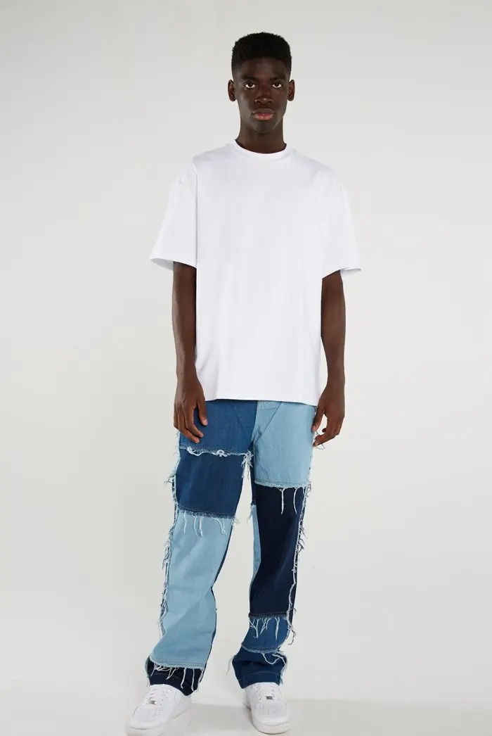 2020New Стиль Осень и весна Для Мужчин's мужские темно синие джинсы Мода бахромой