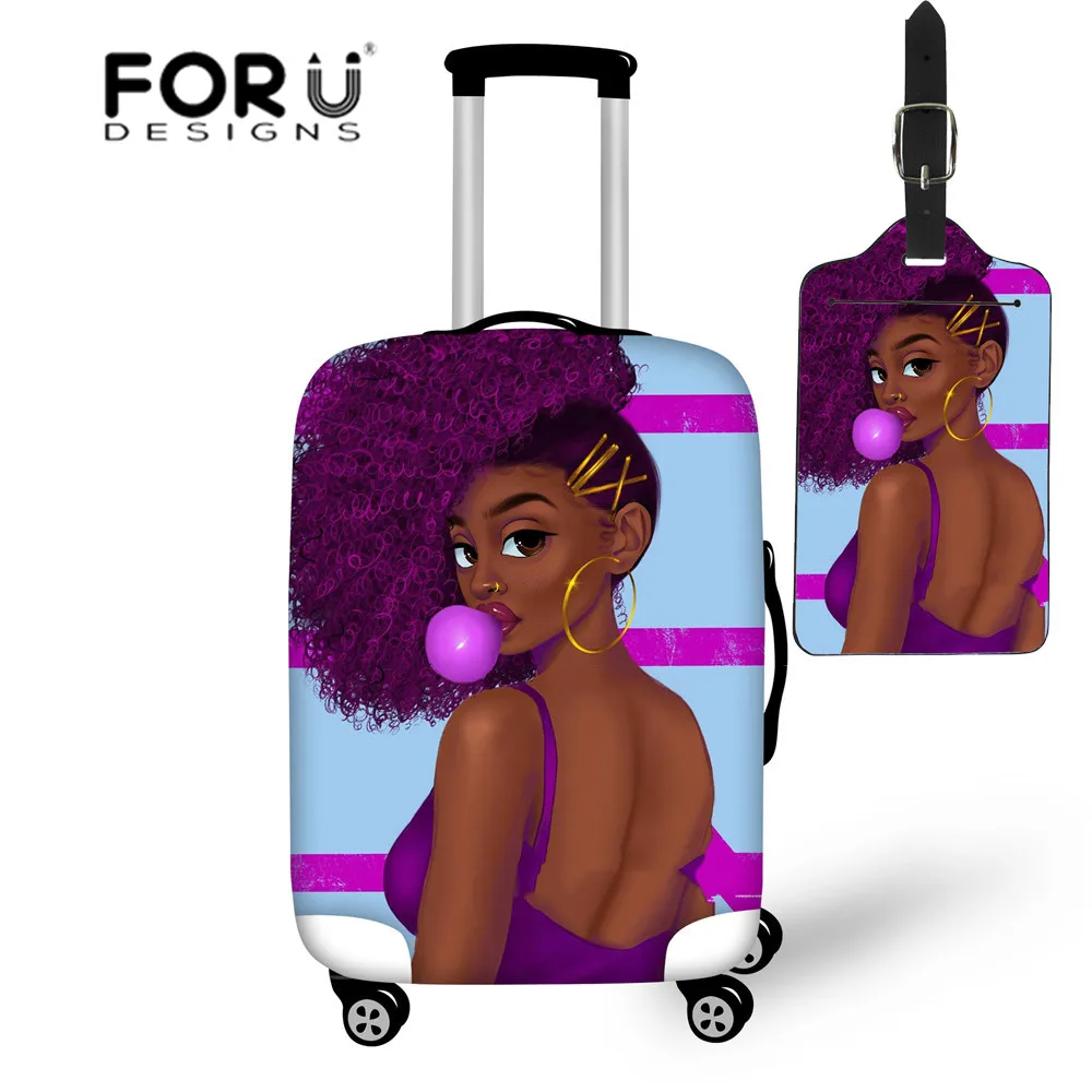 

FORUDESIGNS Black Women Art African Girls Luggage Covers for Travel Suitcase Accessories Elastic Trolley Case Bag 18-30 Inch