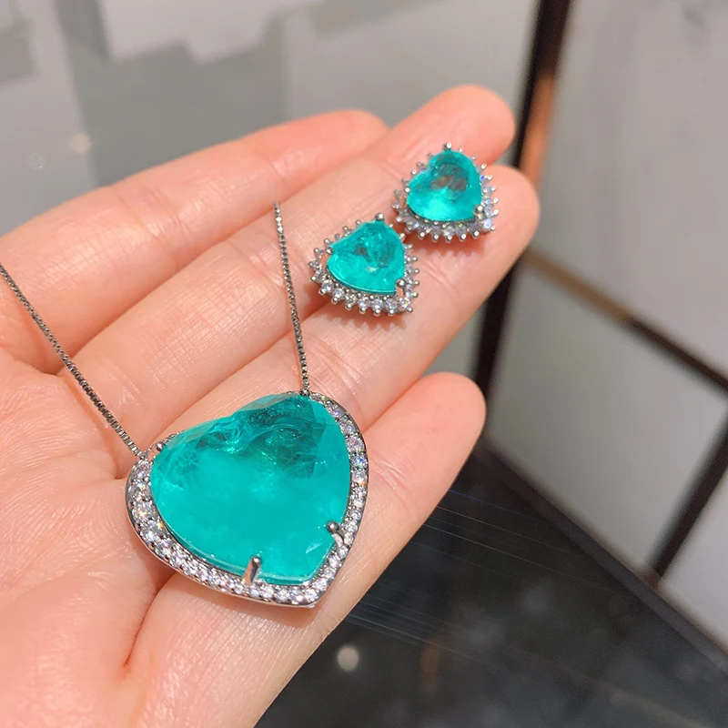 

Funmode New Heart Design Blue CZ Rhinestone Pendants Jewelry Set For Women accesorios parure Girls Set Wholesale FS231