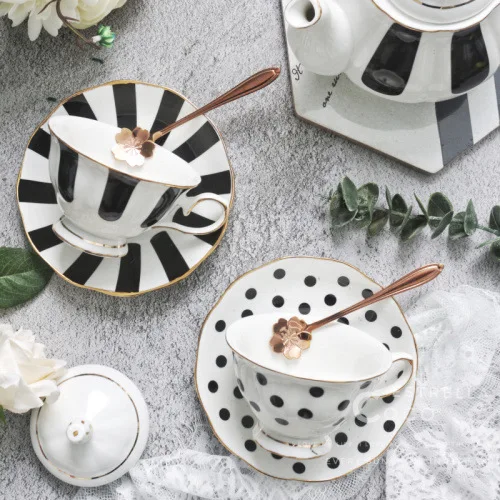 

Black and White Retro simple series afternoon tea set European stripe Polka coffee cup plate dessert