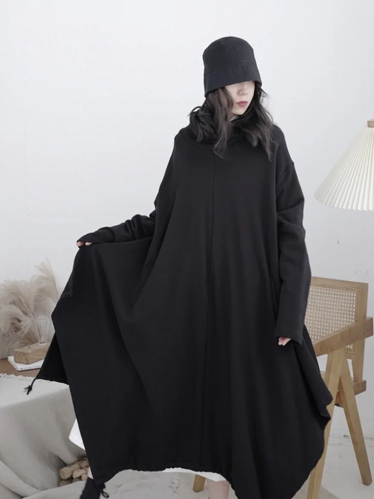 Women's Long Sleeve Hoodie Autumn New Dark Loose Casual Irregular Flight Wear Design Rear Hem Detachable Pullover
