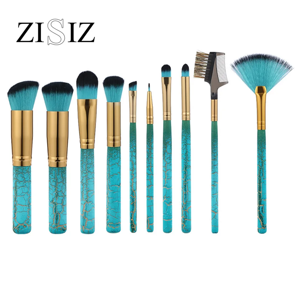 ZISIZ 10 шт./партия синяя деревянная ручка набор кистей для макияжа основа румяна