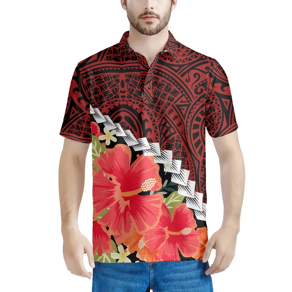 

Fashion Men Polo t Shirts Hawaii Polynesian Hibiscus Print Lapel Shirts For Men Casual Short Sleeve Plus Size Custom Polo Shirt