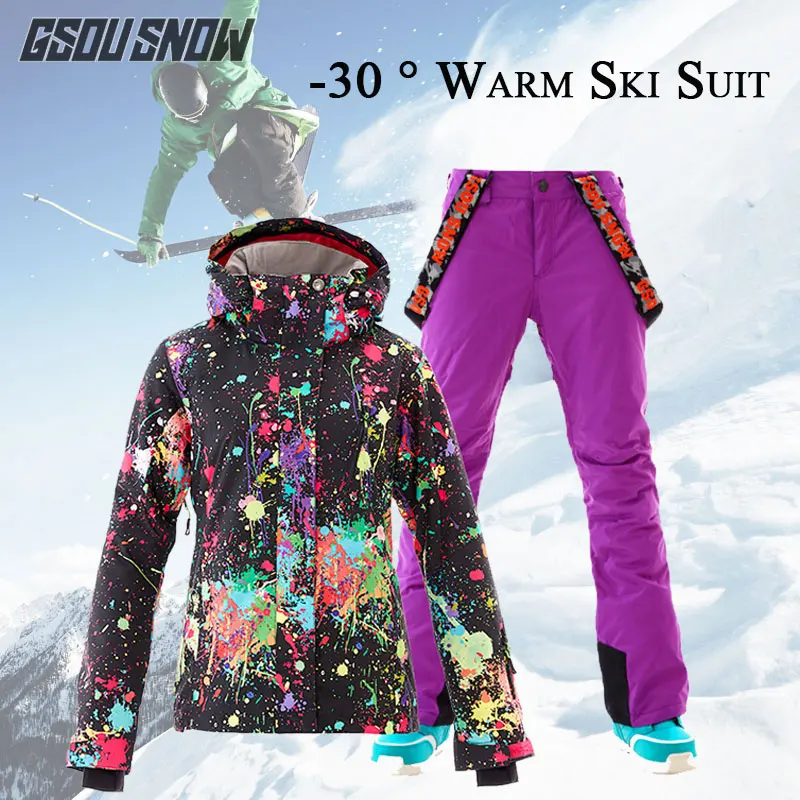 GSOU зимний женский лыжный костюм теплый сноуборд куртка штаны водонепроницаемая