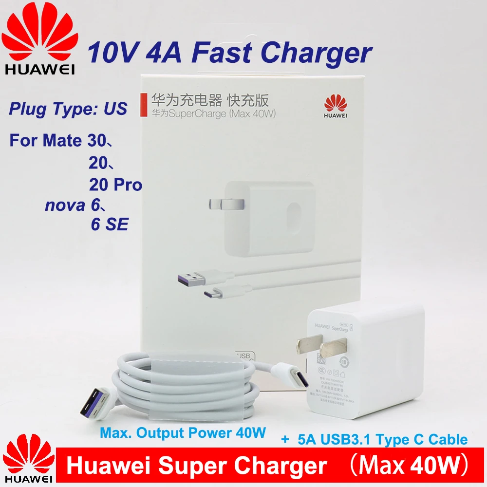 Фото Зарядное устройство Huawei 40 Вт 5 А USB TYPE-C для Honor 10 9 Nova 5i p10 p20 p30 pro mate 30 | Мобильные