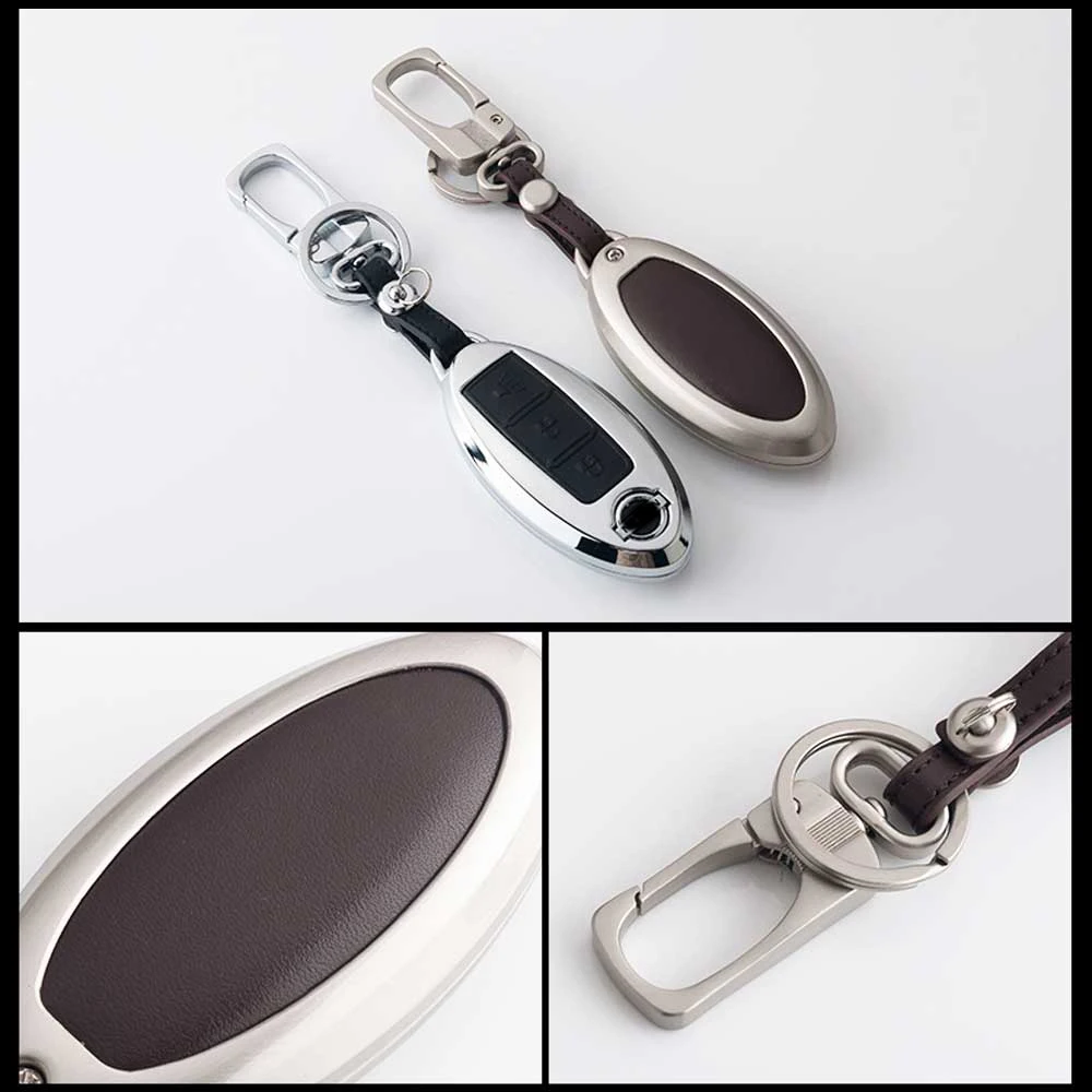 Чехол для автомобильного ключа из цинкового сплава и кожи Nissan Teana X-Trail Qashqai Note Livina