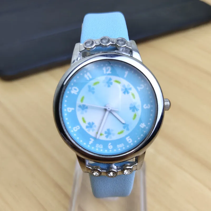 Женские кварцевые наручные часы с цветочным принтом кожаным ремешком|Детские