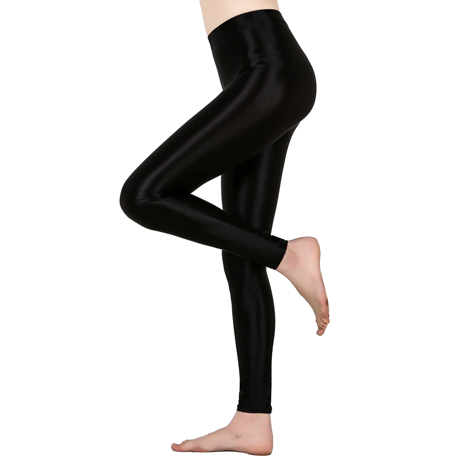 Women Gym Yoga Dance Running Cycling Sports Pants Pure Color Shiny Metallic Stretchy Leggings Pants