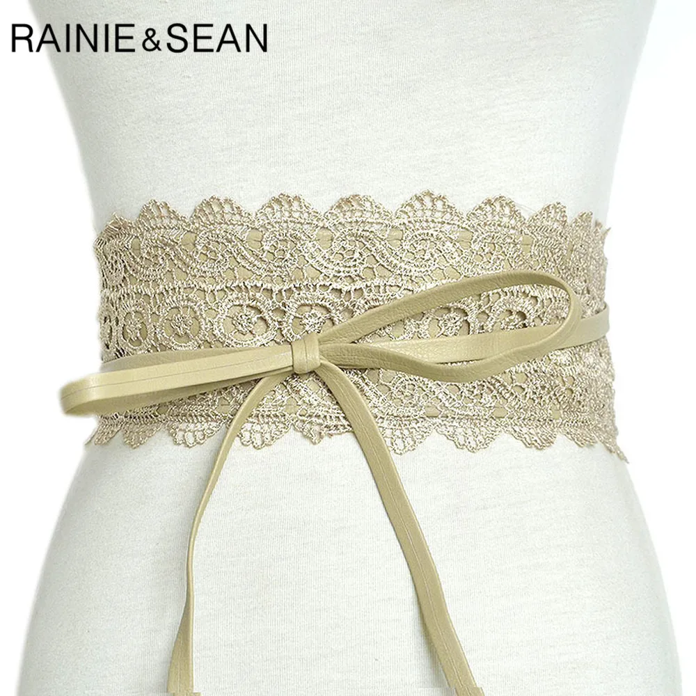 

RAINIE SEAN Wide Belts For Women Lace Women Belt Solid Khaki Elastic Cummerbund Women's Designer Brand Belt Wedding Waistband