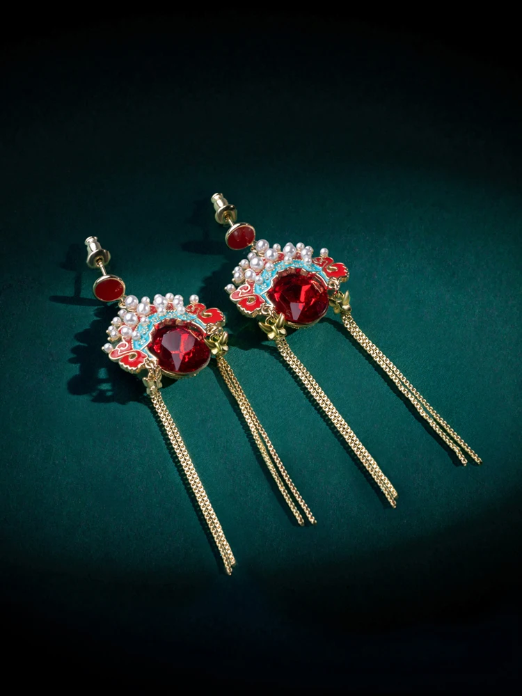 Трендовые длинные висячие серьги с кисточками в китайском Пекинском оперном