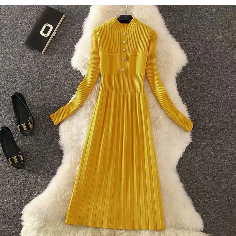 DISIMAN осень 2019 свитер платье новый женский круглый вырез зимняя одежда сплошной