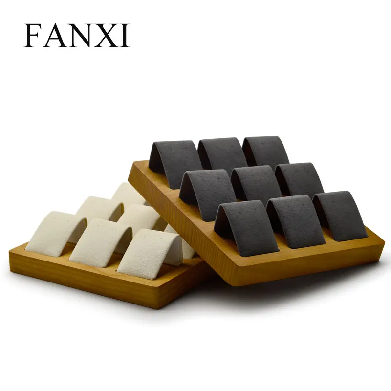 FANXI 2 шт. деревянный бежевый/темно серый 9 мест Серьги Дисплей Стенд с микрофиброй