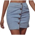 Женская летняя повседневная модная пикантная однотонная джинсовая юбка на пуговицах с высокой талией облегающая юбка для вечерние ринки клуба джинсовая мини-юбка Faldas Saia #35
