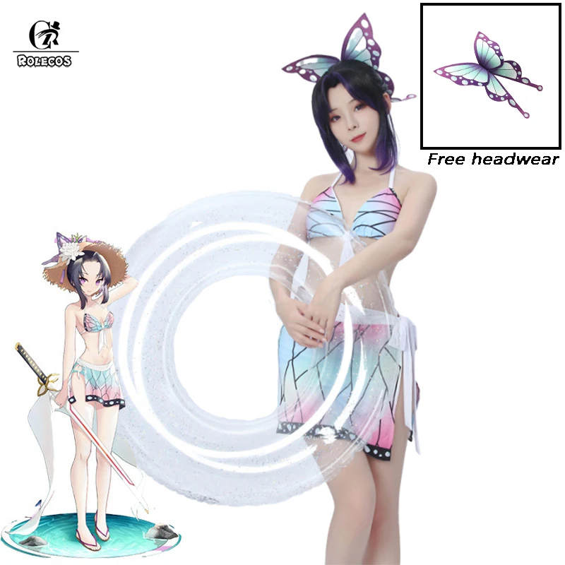 

ROLECOS Kochou Shinobu Cosplay Costume Women Swimsuit Sexy Bikini Anime Swinwear Cosplay Bathing Suit 2 Piece Set