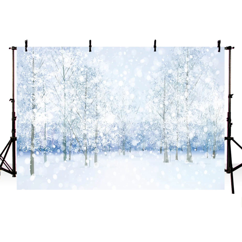 Зимний фон для фотосъемки с блестками фотостудии белый снег дерево фотосессия