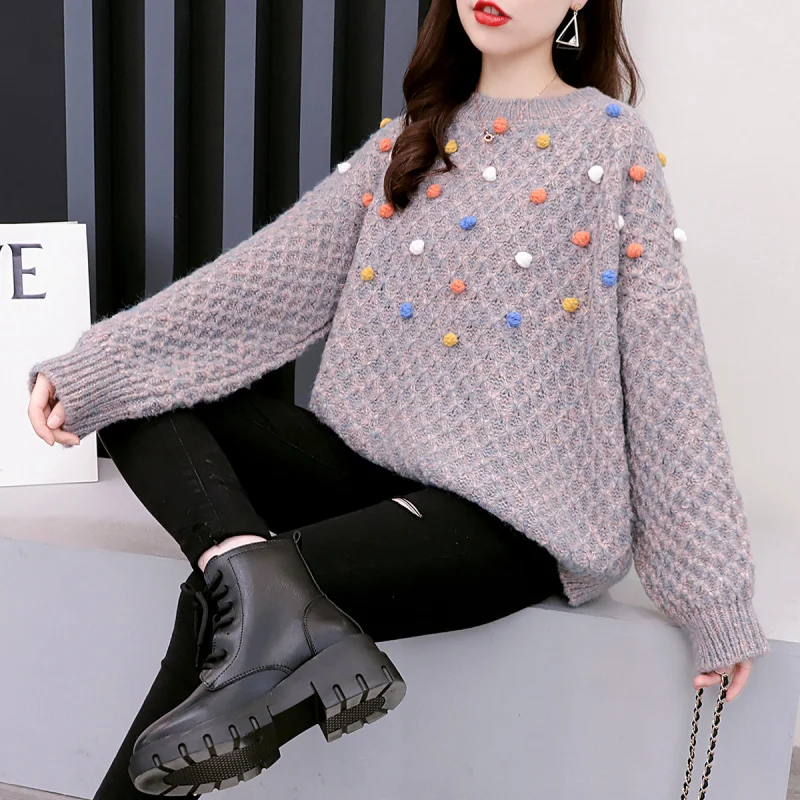 Короткий свитер с круглым вырезом Женский пуловер новинка сезона осень-зима 2021