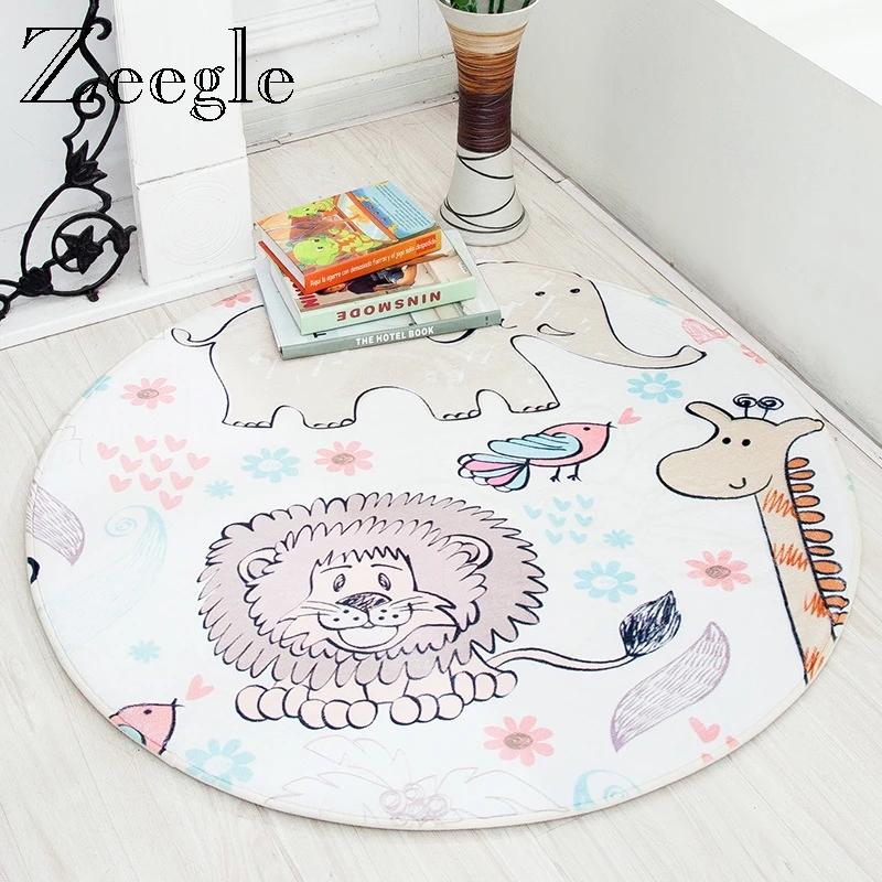 Круглый коврик с мультяшными животными Нескользящие ковры для гостиной