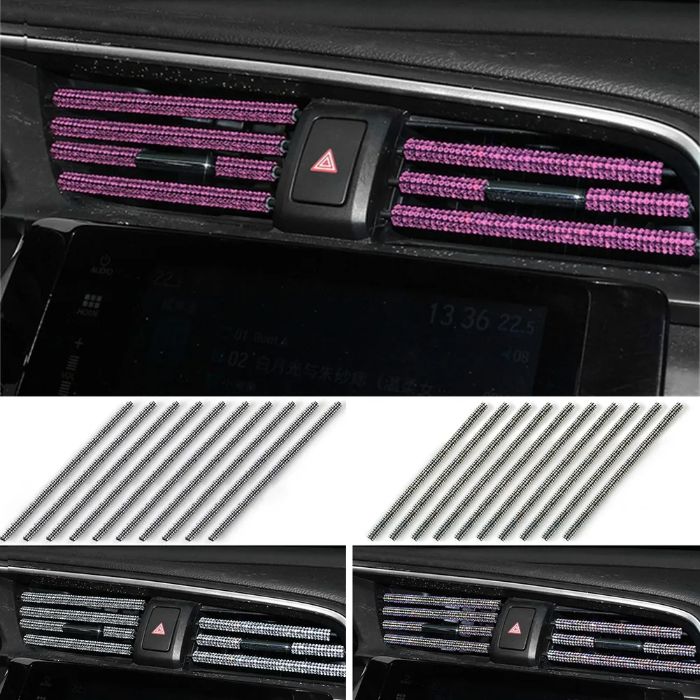 

10X Universal Car Air Conditioner Decorative Strips Girl Women Flamboyant Interior PVC+diamond Air Outlet Decoration Sticker