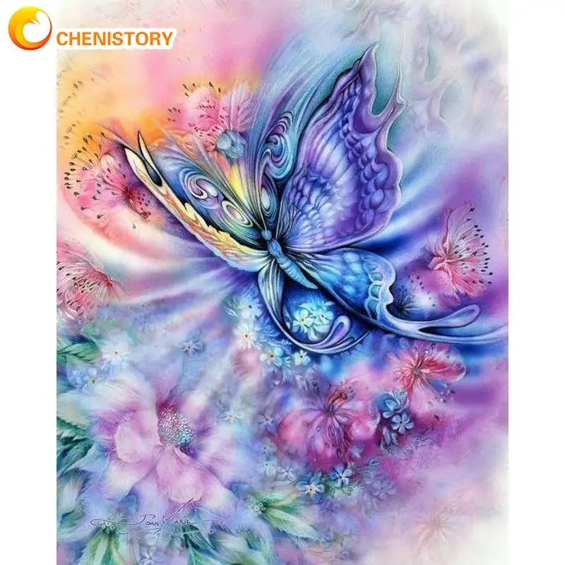 

CHENISTORY Acrylic Painting By Numbers For Adults With Frame 60x75cm Butterfly Modern Wall Art Picture By Numbers For Diy Gift