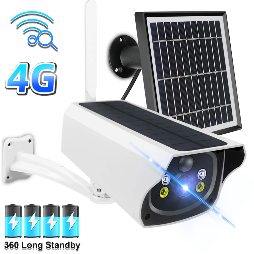 

4G Security Camera With SIM Card Slot Built-in Rechargeable Battery Outdoor Wireless WIFI Camera External 3.3W Solar Panel