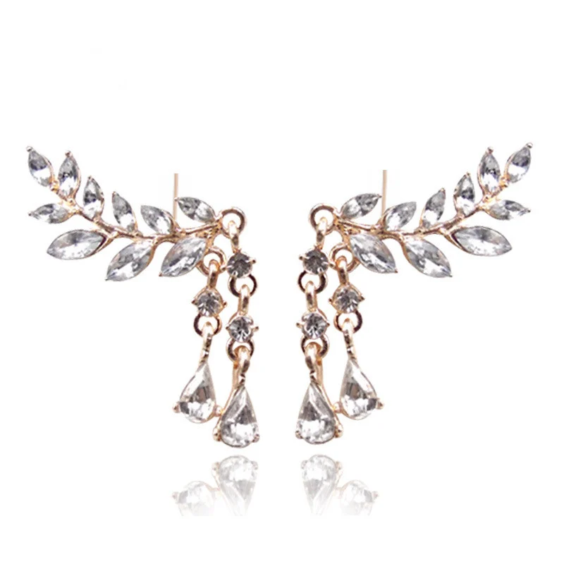 Женские серьги-гвоздики EC206 серьги-капли с кристаллами в виде листьев модные