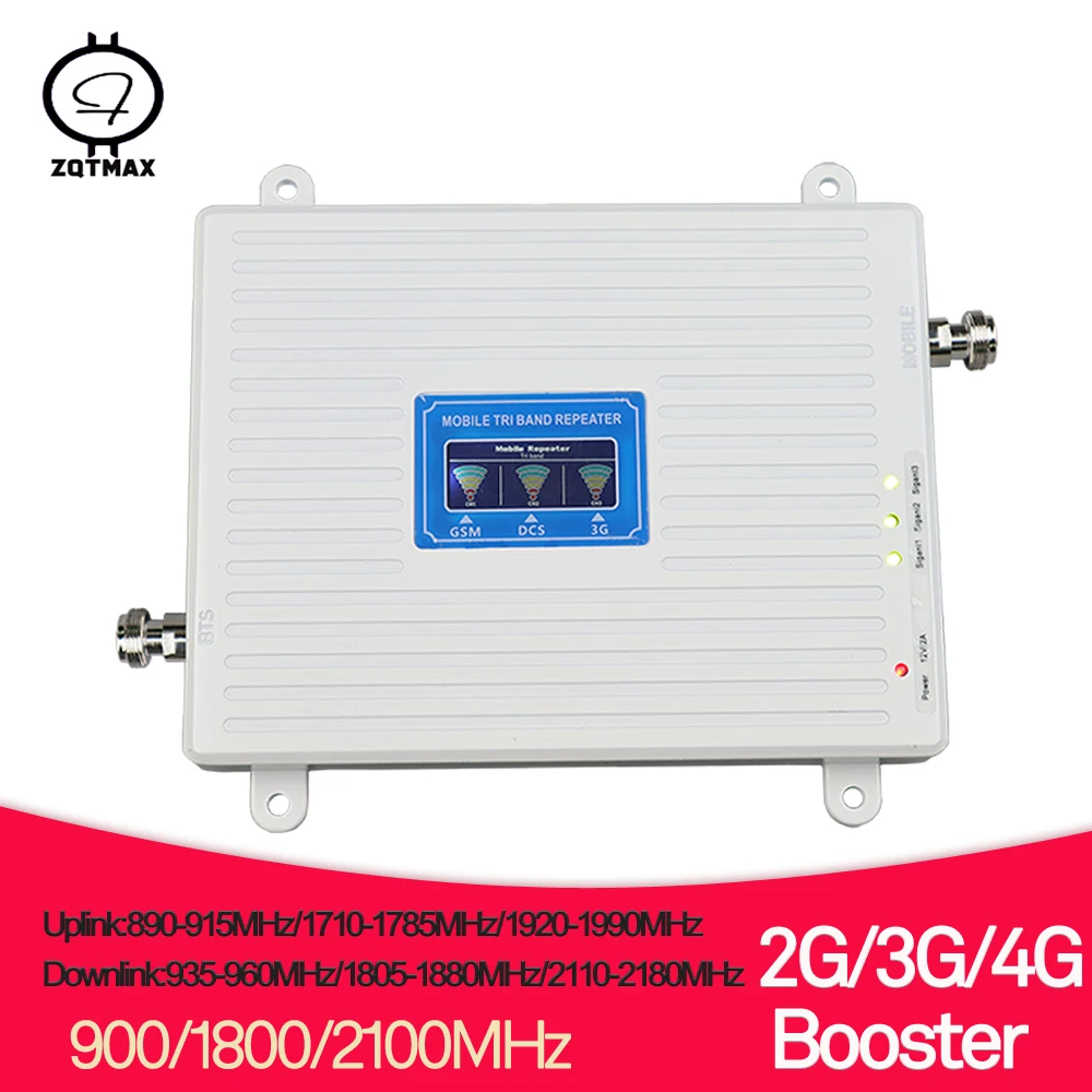 ZQTMAX 2g 3g 4g ретранслятор трехполосный сотовый усилитель сигнала 900 1800 2100 GSM WCDMA UMTS LTE