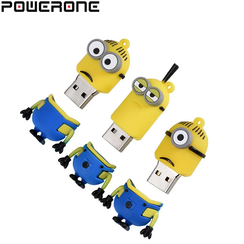 POWERONE Забавный мини usb флеш накопитель милые желтые люди 4 ГБ 8 16 32 64 128 память флэш