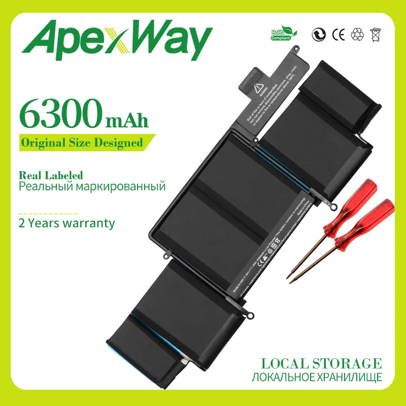 

6300mAh 11.34V A1493 New battery for Apple MacBook Pro 13" 2013 Retina A1502 ME864LL/A ME866LL/A ME865LL/A MGX72 ME864 ME866