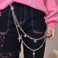 design hollow butterfly cross double layer trend wild hip hop jump pants belly chain individuality exaggerate