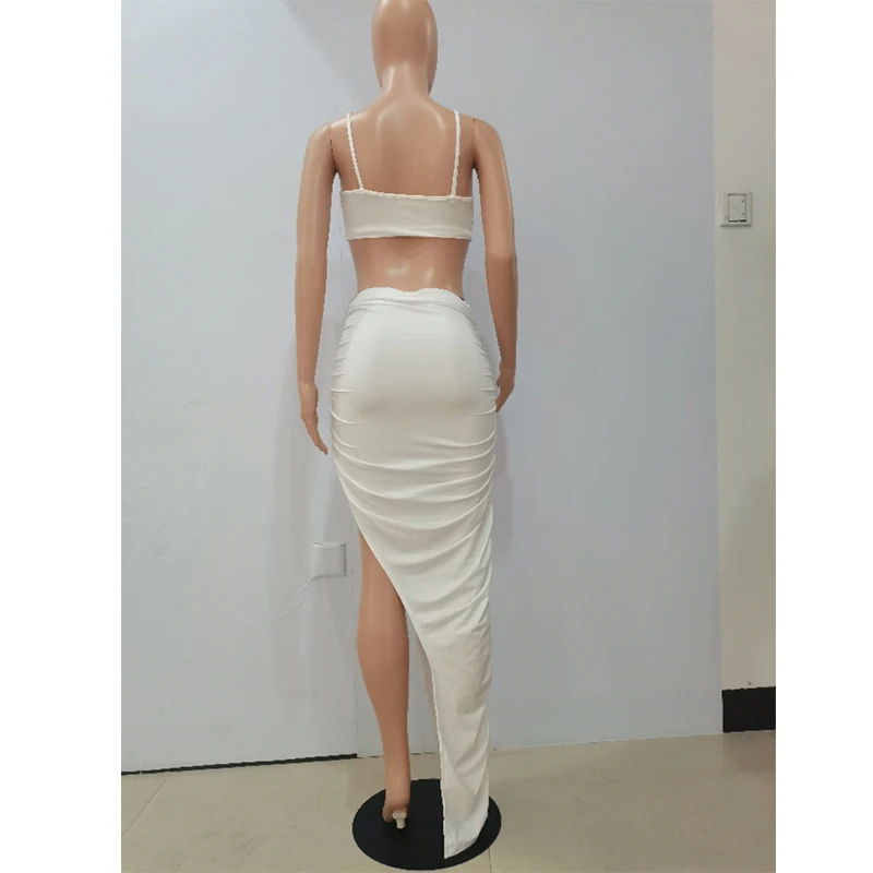 

Two Piece Set Women Summer Wholesale Items Sexy Strapless Vest Maxi Skirt Fashion Irregular Elegant Skirt Suits Dropshipping